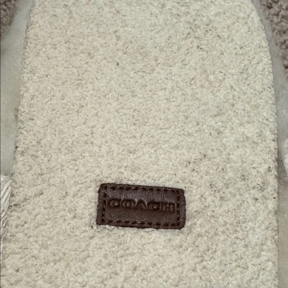Coach Women's Plush Cream Slippers - Picture 4 of 5